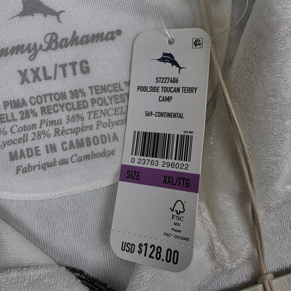 Tommy Bahama Terry Camp Shirt Mens XXL White Tropical Toucan Embroidered NWT - Picture 7 of 11